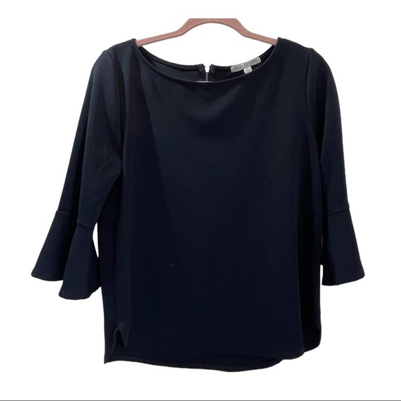 Green Envelope Tops - GREEN ENVELOPE Large Navy Blue Crew Neck Bell Sleeve Career Blouse #4019